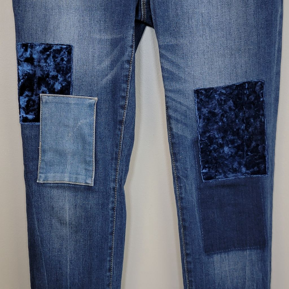 Chico's 00 2 Platinum Skinny Jeans Jeggings Velvet Patch Medium Blue Mid Rise - Picture 6 of 12